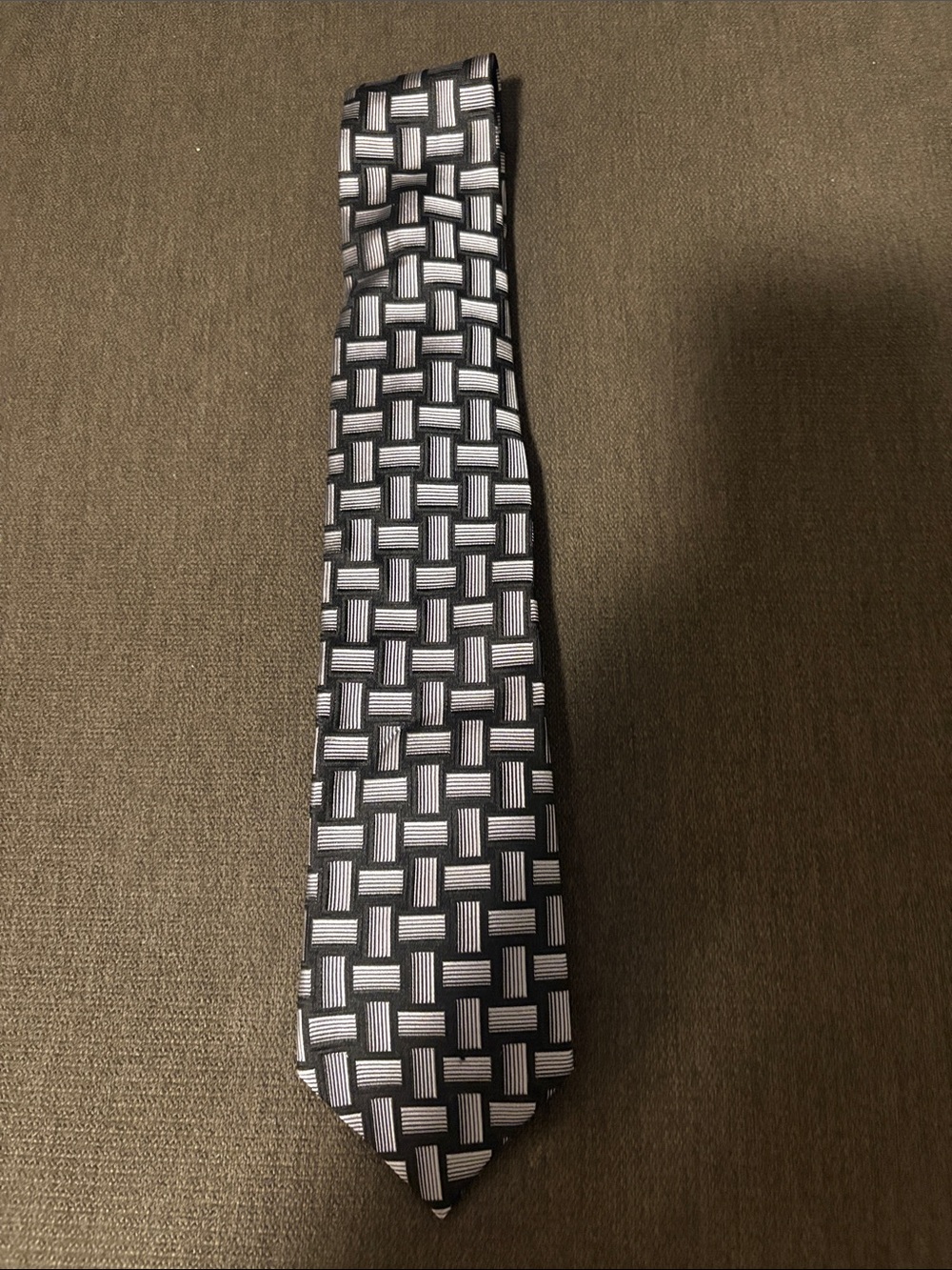 Vintage Paul Lawrence Black and Silver Geometric Basketweave Men's Tie